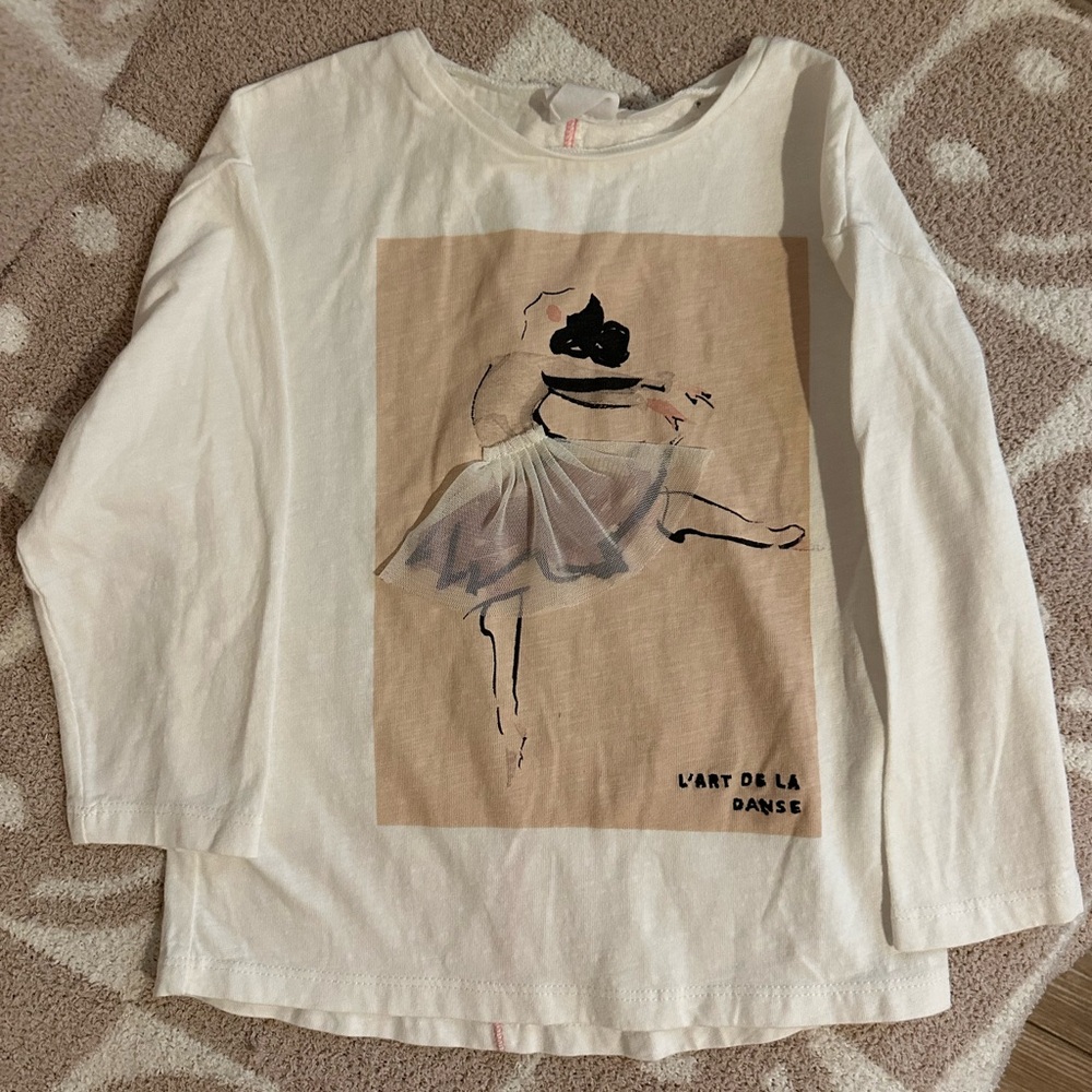 Zara Kids Ballet Graphic Long Sleeve Shirt - White